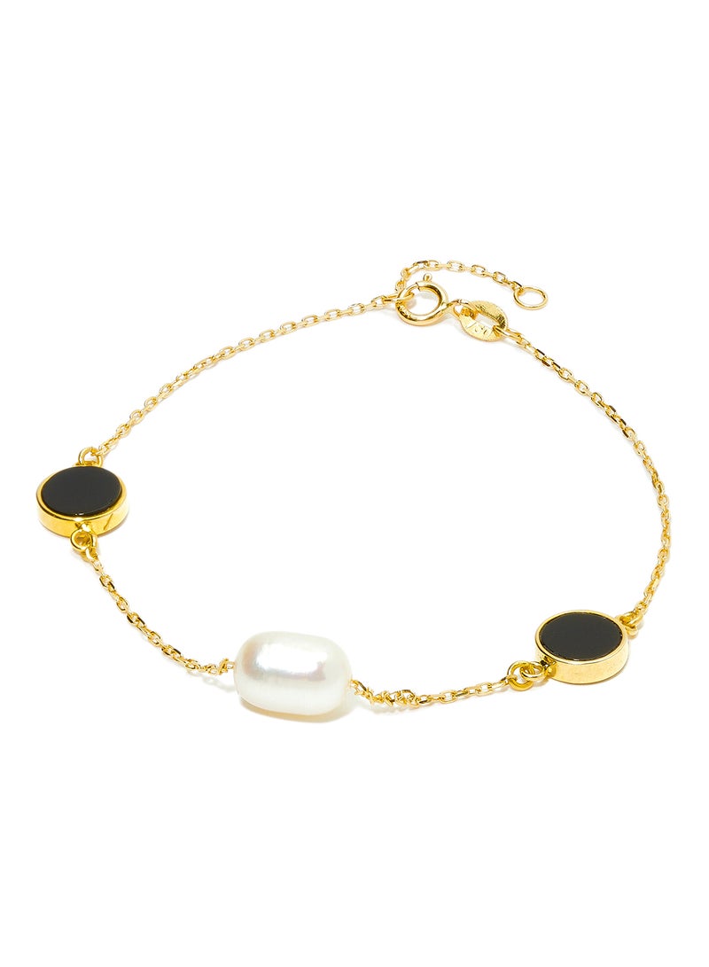 18 Karat Gold Black Onyx And Pearl Three Stone Bracelet - v1573564735/N31968122A_1