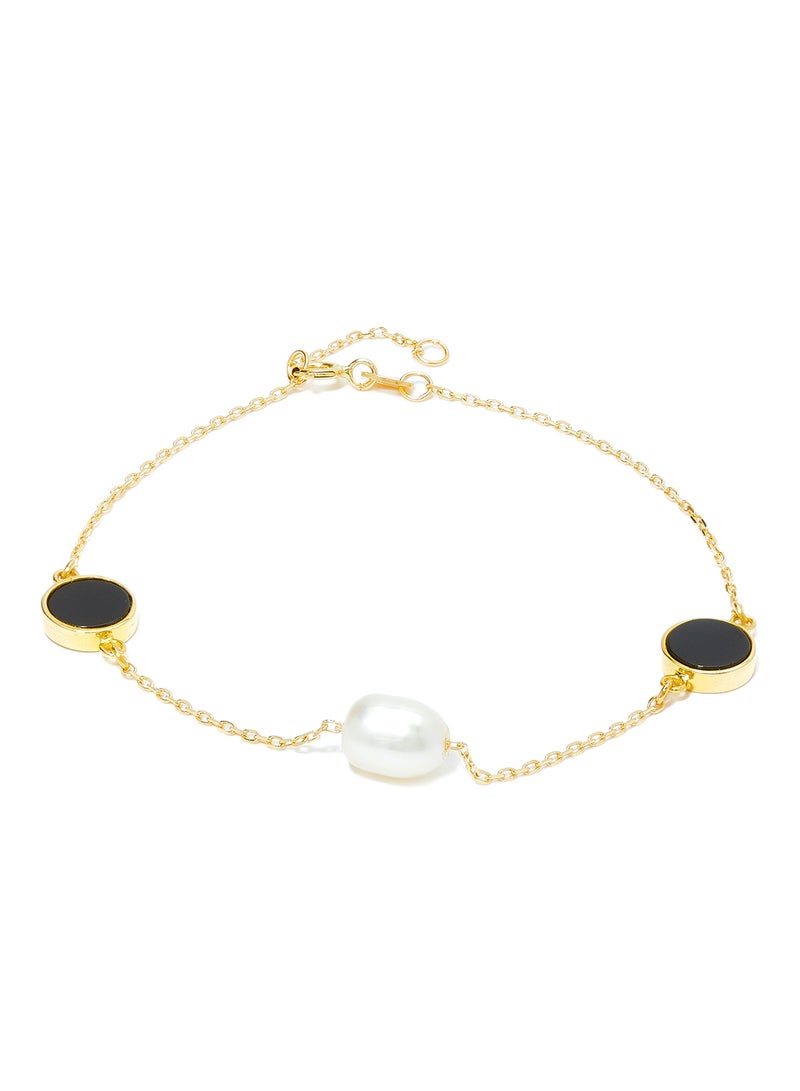Capri Gold 18 Karat Gold Black Onyx And Pearl Three Stone Bracelet - Image 1