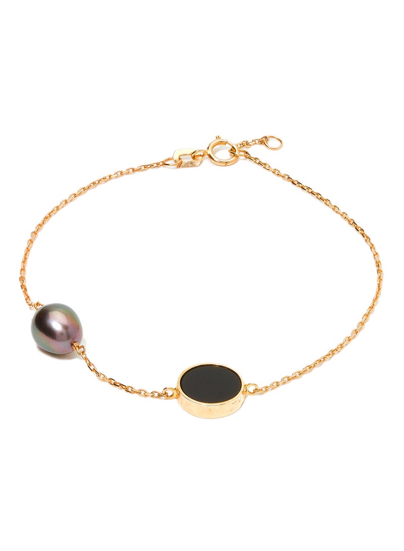Capri Gold 18 Karat Rose Gold Black Onyx And Pearl Two Stone Bracelet  - Image 1