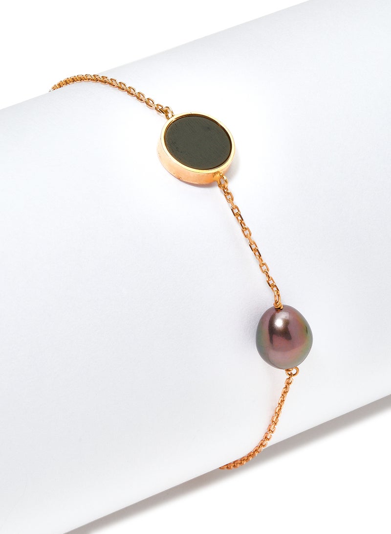Capri Gold 18 Karat Rose Gold Black Onyx And Pearl Two Stone Bracelet  - Image 2