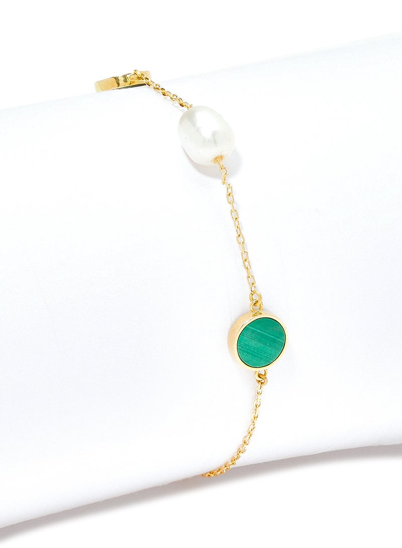 18 Karat Gold Malachite And Pearl Three Stone Bracelet - v1573564766/N31968126A_2