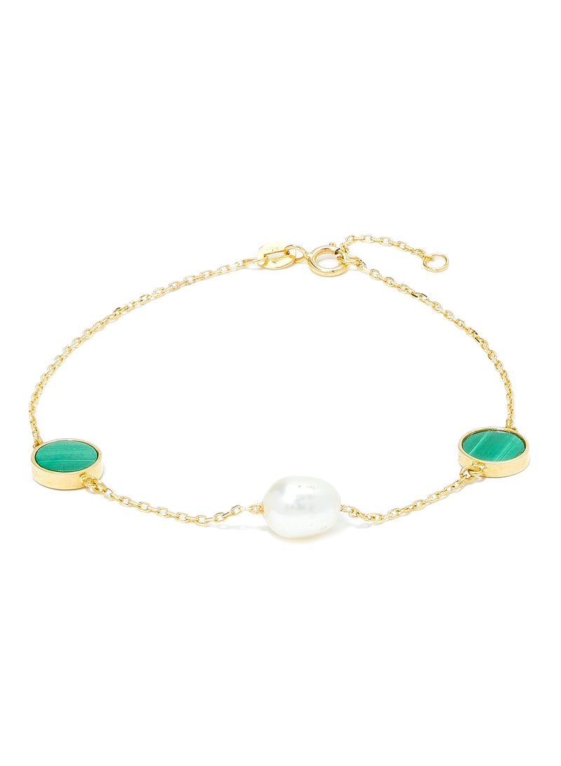 18 Karat Gold Malachite And Pearl Three Stone Bracelet - v1573564769/N31968126A_1