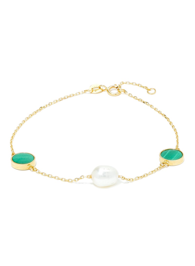 Capri Gold - 18 Karat Gold Malachite And Pearl Three Stone Bracelet - Image 1
