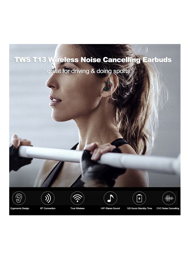 TWS T13 Wireless In-Ear Headphones With Mic And Charging Box Black/Red  - Image 5