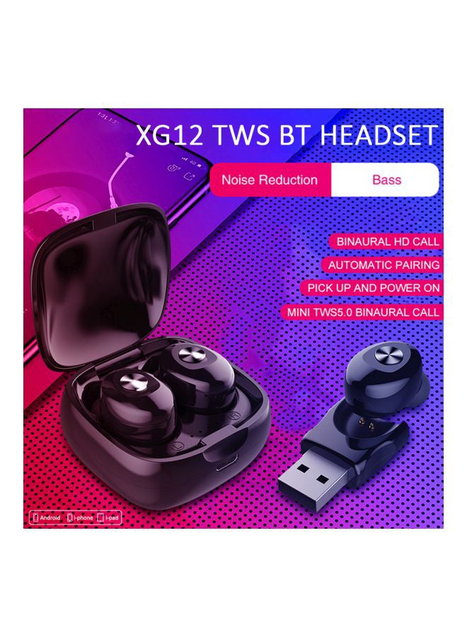 سماعة أذن داخلية XG12 بخاصية بلوتوث مع علبة شحن أسود - Image 2