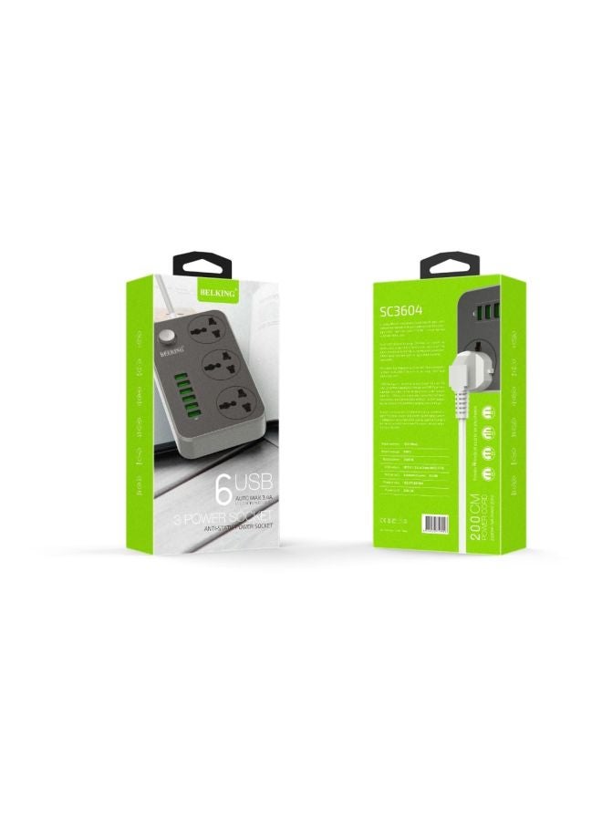 Belking 6 Port USB Hub With Three Power Socket Black/Grey  - Image 3