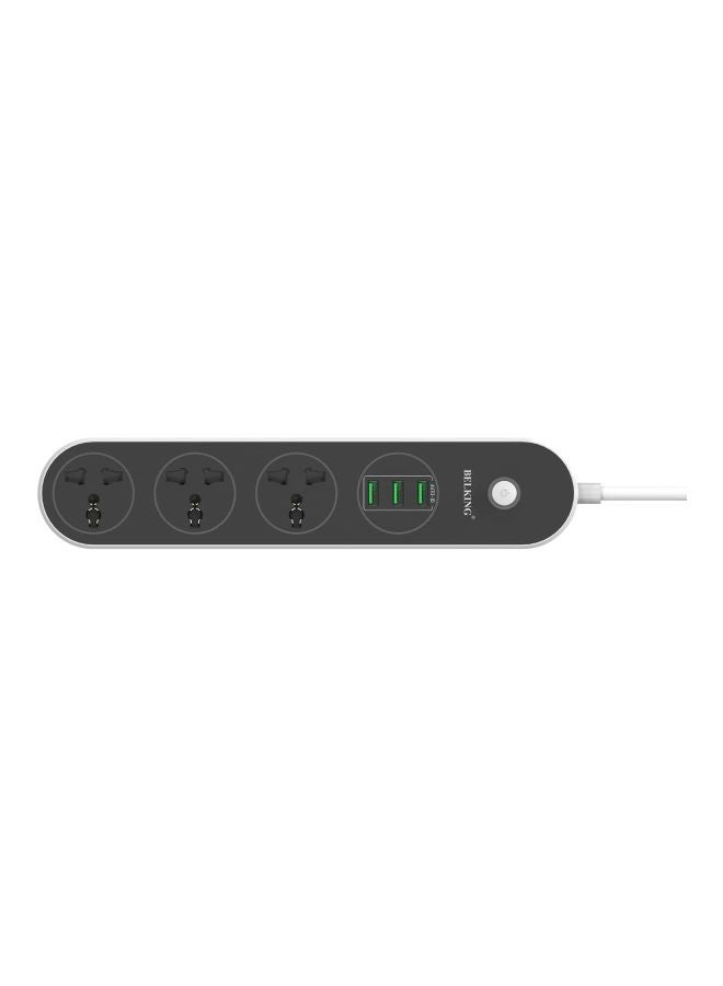 Belking 3 Port USB Hub With Three Power Socket Black/Grey - Image 1