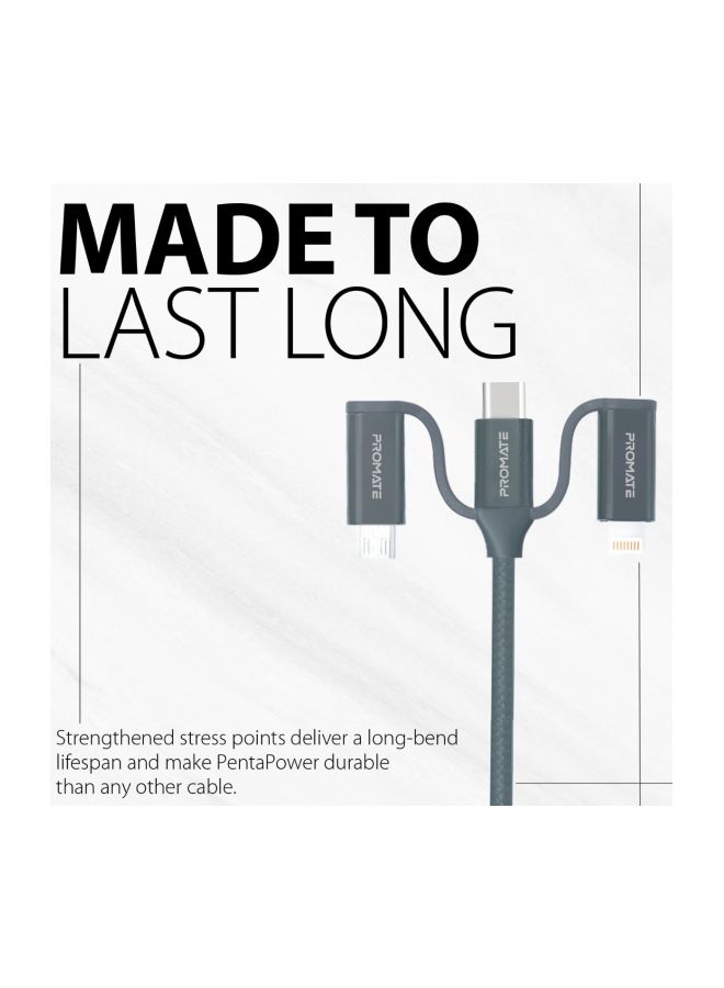 6-in-1 Hybrid Multi-Connector cable for Charging & Data Transfer 1.2M Grey