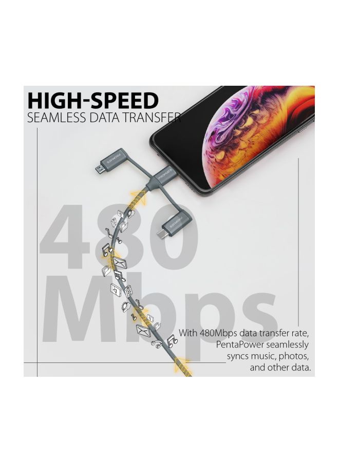 6-in-1 Hybrid Multi-Connector cable for Charging & Data Transfer 1.2M Grey