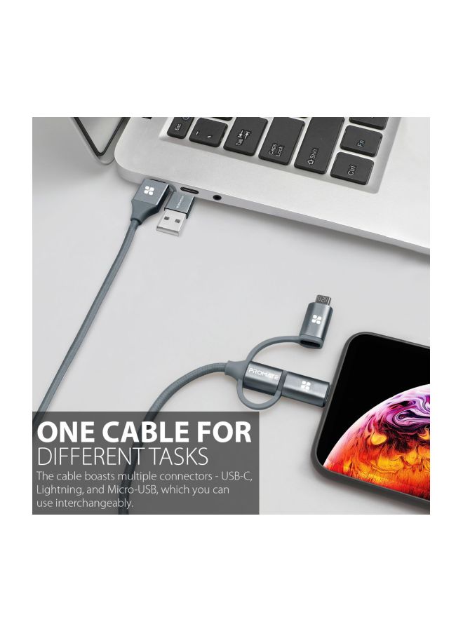 6-in-1 Hybrid Multi-Connector cable for Charging & Data Transfer 1.2M Grey