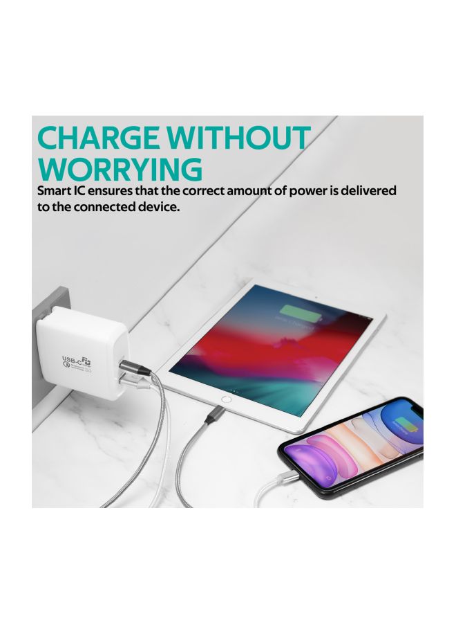 PROMATE - 60W USB-C Charger, Premium Fast Charging 60W Type-C Power Delivery Wall Charger with Ultra-Fast Qualcomm Quick Charge 3.0 Port and Multi-Regional Plugs for All USB-C Laptops, Smartphones, Tablets, PowerCore-60 White - Image 1