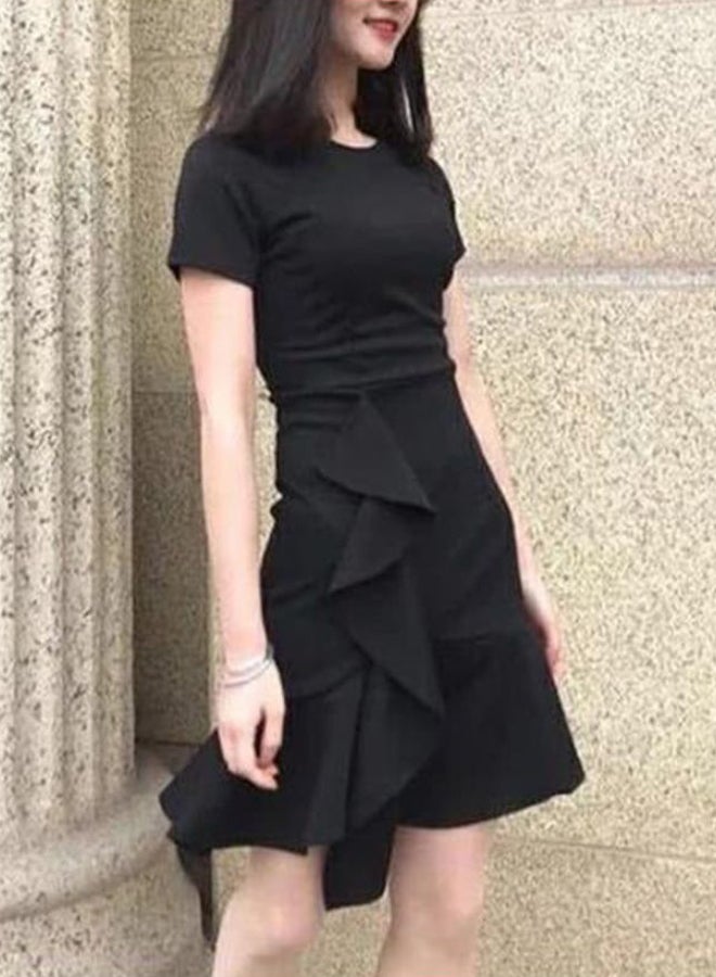 Casual Short Sleeve Mini Dress Black - Image 3