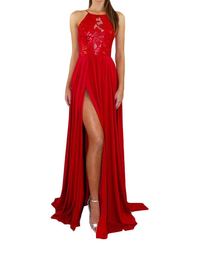Casual Sleeveless  Solid Pattern Dress Red - Image 1