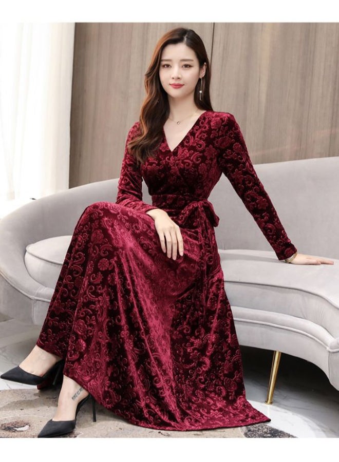 A Line V Neck Long Sleeve Maxi Dress Multicolour  - Image 3