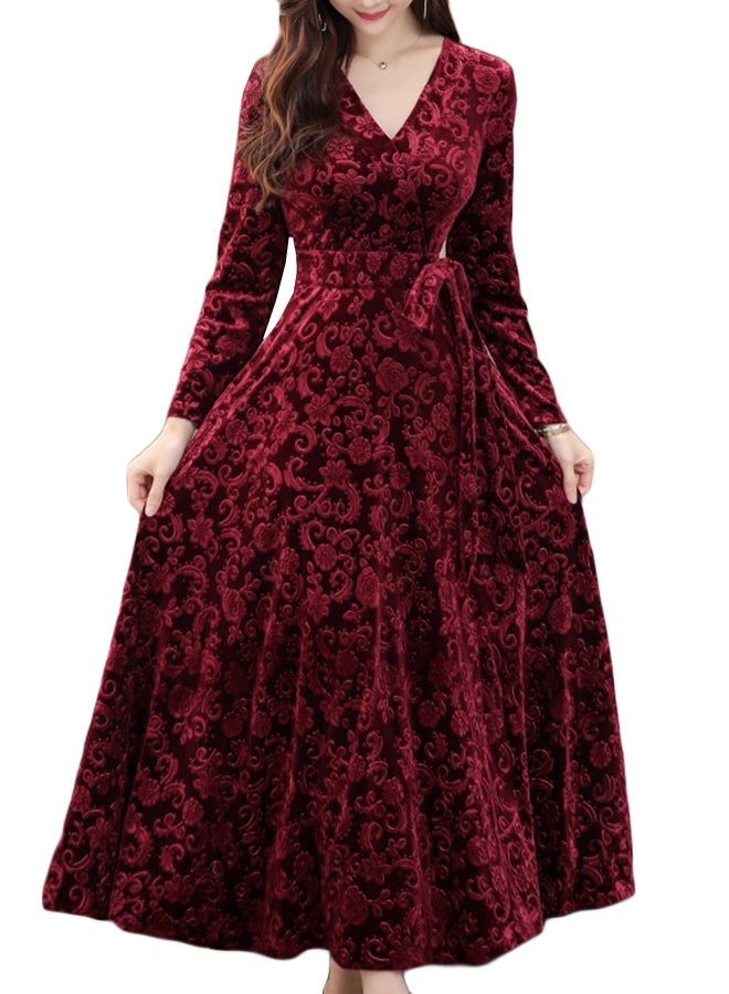 A Line V Neck Long Sleeve Maxi Dress Multicolour  - Image 1