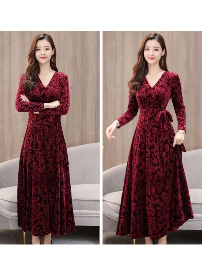 A Line V Neck Long Sleeve Maxi Dress Multicolour  - Image 2