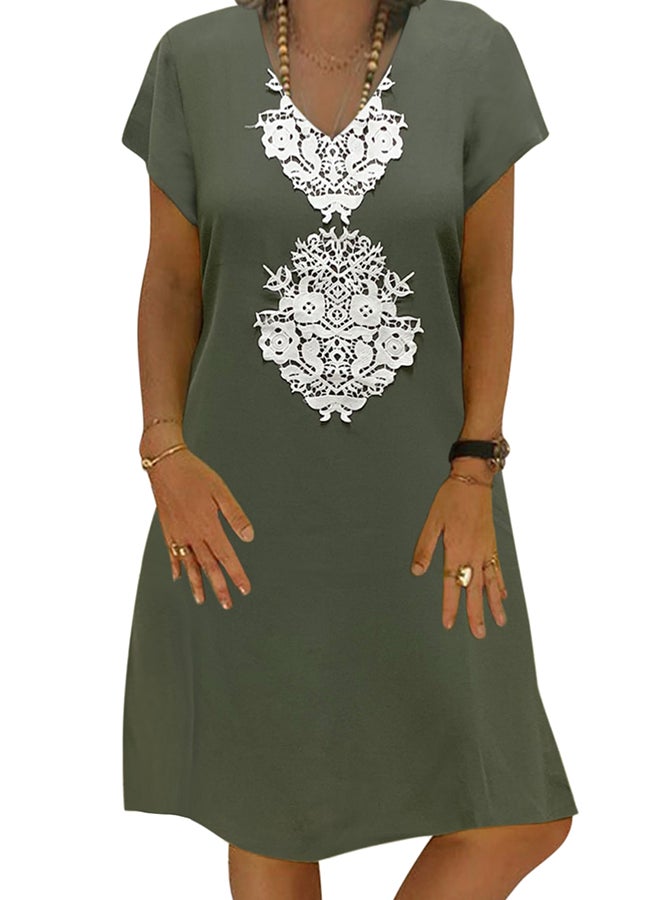 A Line V Neck Short Sleeve Midi Dress Green - v1573570256/N31862475V_1