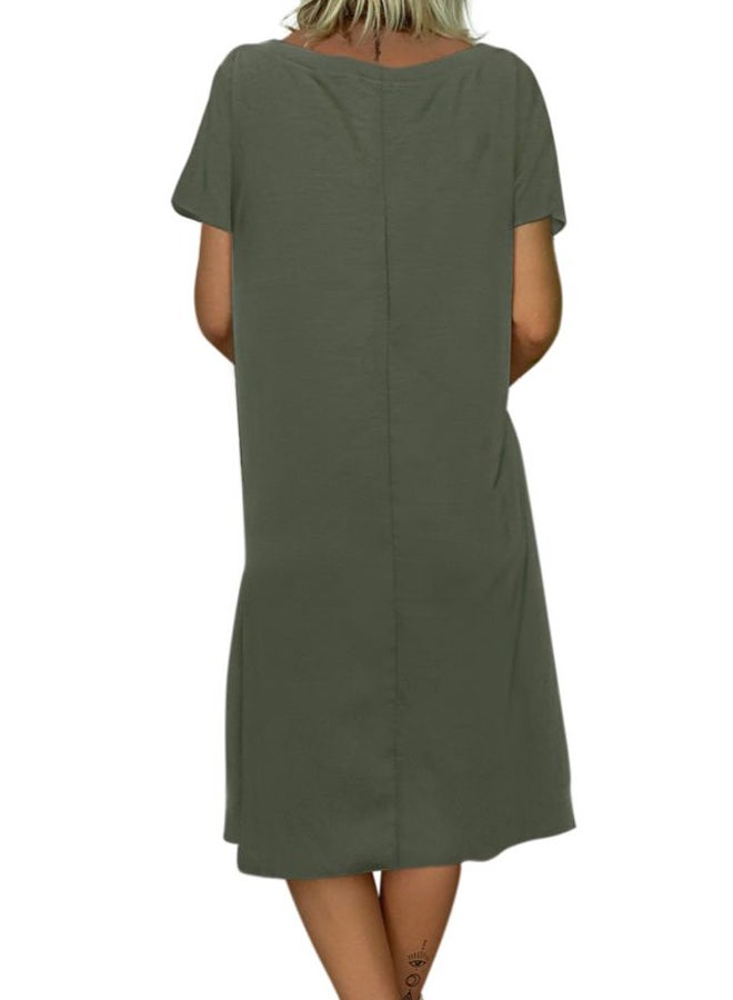 A Line V Neck Short Sleeve Midi Dress Green - v1573570260/N31862475V_2