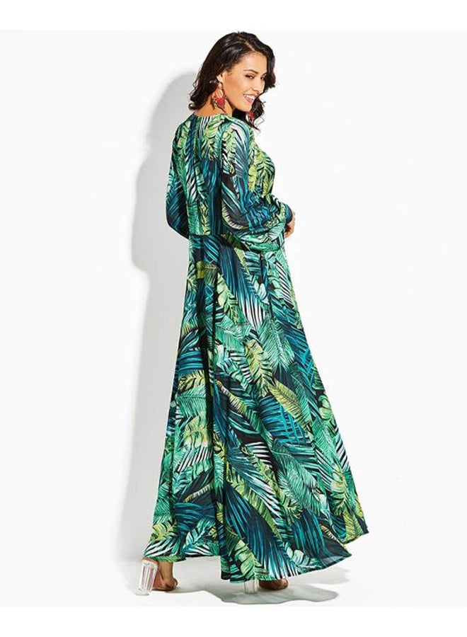 A Line V-Neck Long Sleeve Maxi Dress Green  - Image 2