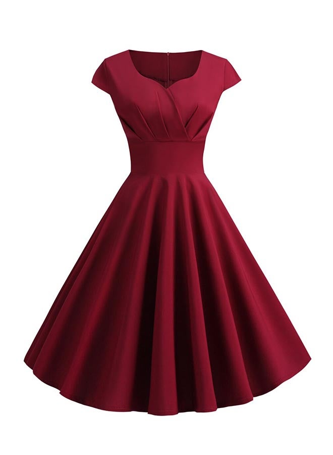 Solid Pattern A Line Short Sleeve Mini Dress Red  - Image 1