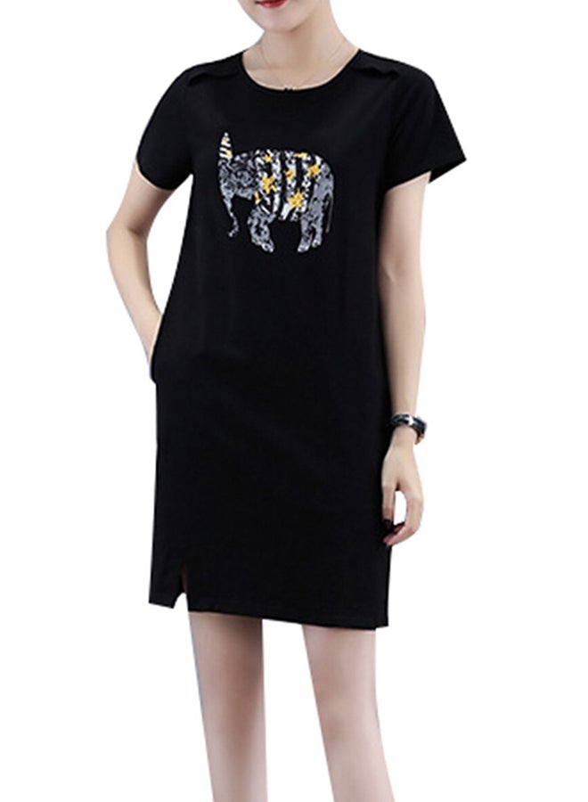 Casual Short Sleeve Mini T-Shirt Dress Black - Image 1