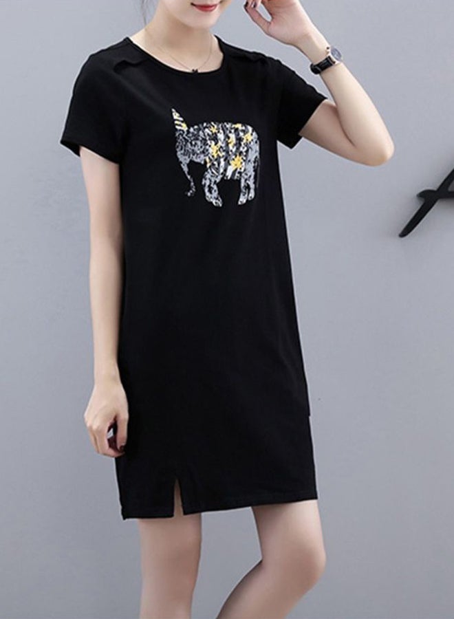 Casual Short Sleeve Mini T-Shirt Dress Black - Image 2