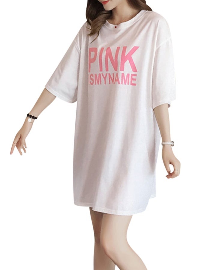 Casual Short Sleeve Mini T-Shirt Dress White - Image 1