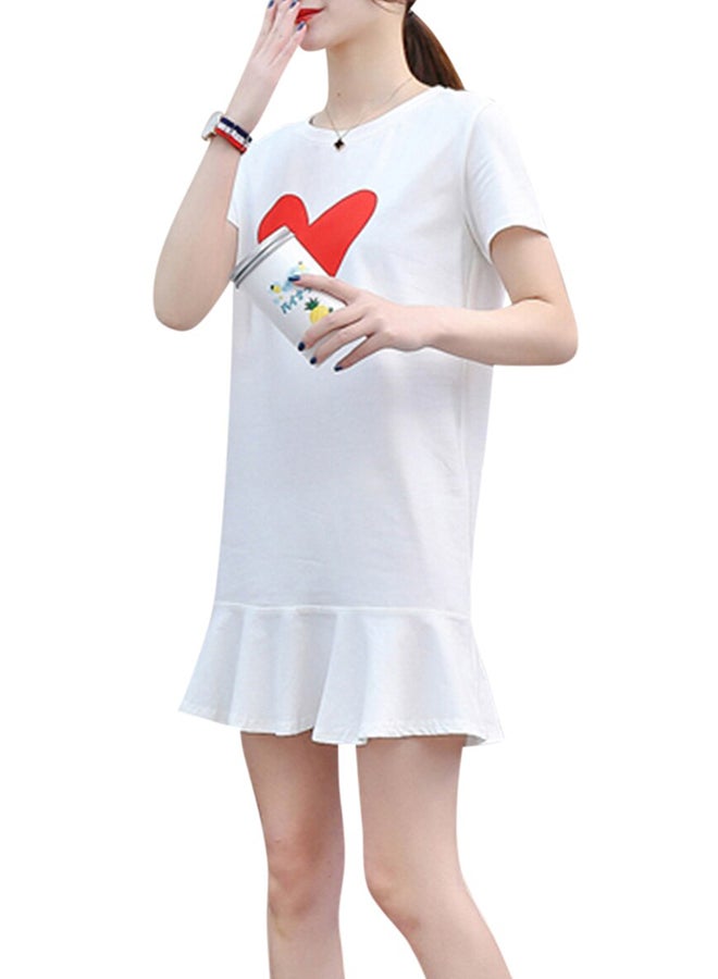 Casual Short Sleeve Mini T-Shirt Dress White  - Image 1
