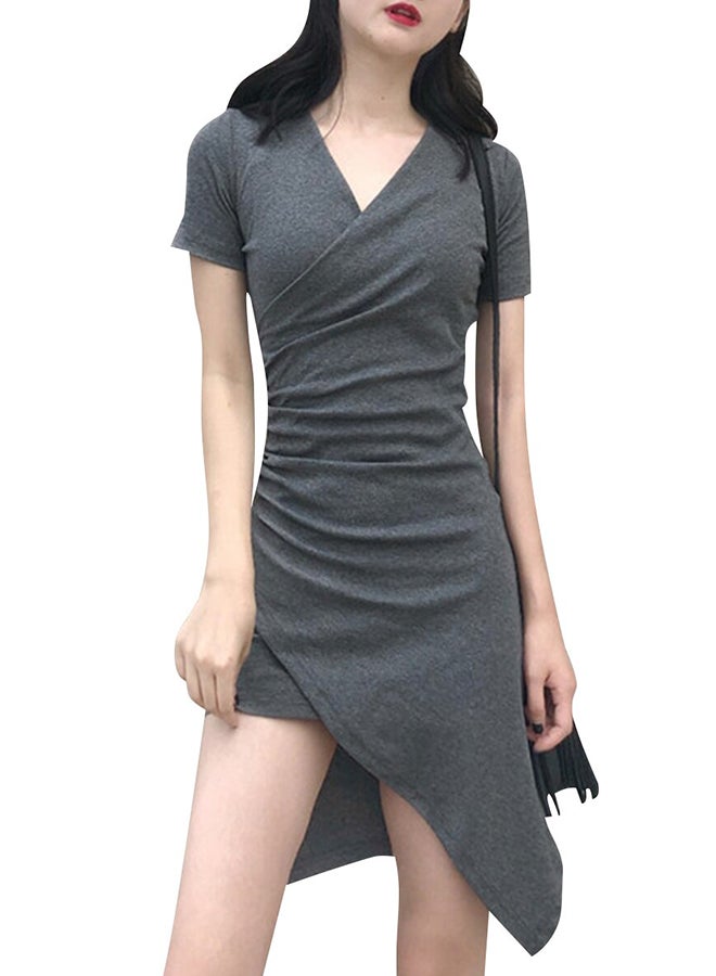 Casual Short Sleeve Solid Mini Dress Grey - Image 1