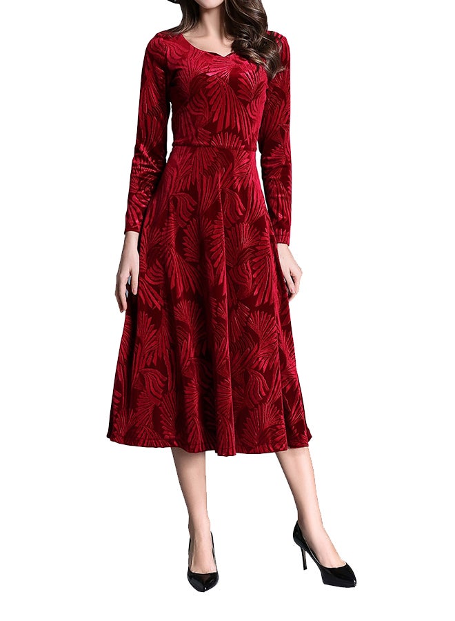A Line Long Sleeve Midi Dress Red  - Image 1