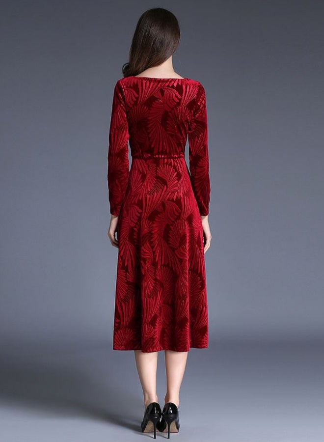 A Line Long Sleeve Midi Dress Red  - Image 2