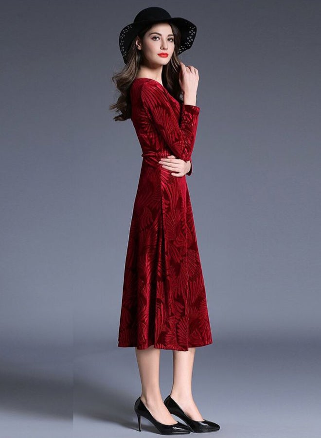 A Line Long Sleeve Midi Dress Red  - Image 3