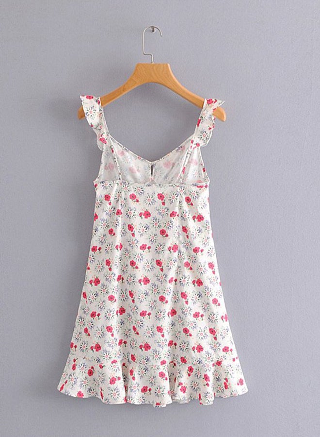 Floral Pattern Off Shoulder Sleeve Mini Dress White/Red  - Image 2