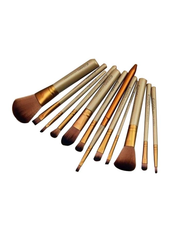 12-Piece Makeup Brush Set Gold/Brown/Beige - Image 1