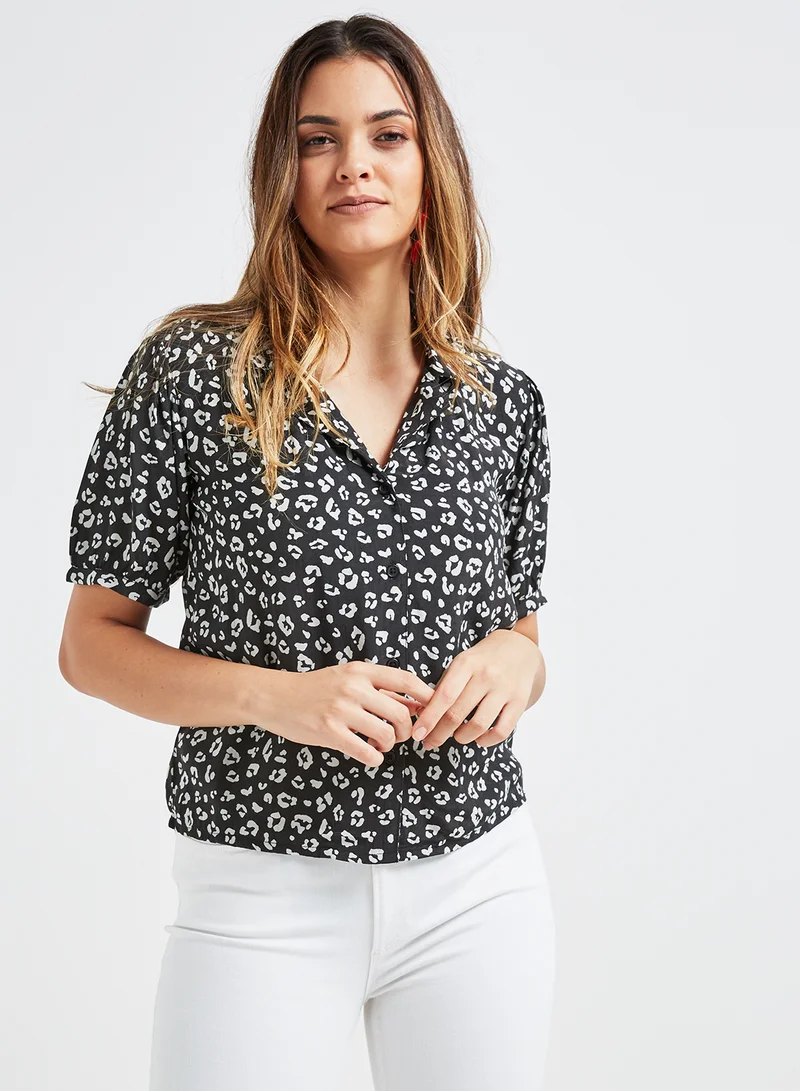 High Streets Printed Short Sleeves Shirt Black/White