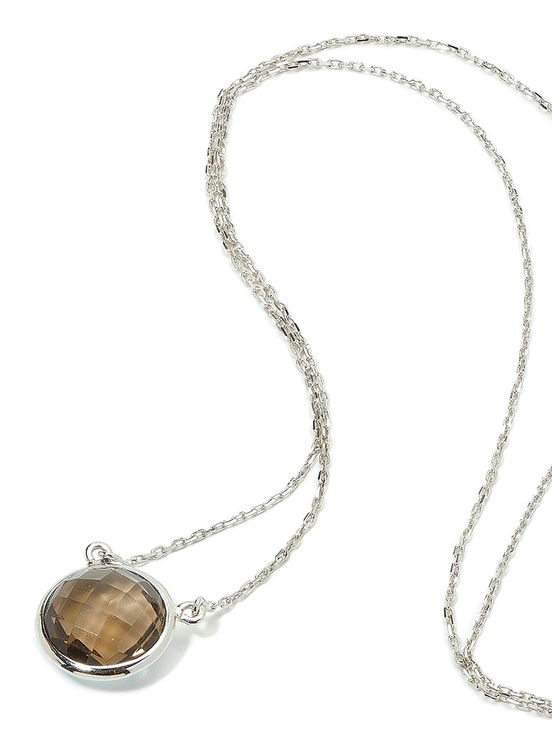 Capri Gold 18 Karat White Gold Smoky Quartz Single Stone Necklace - Image 2