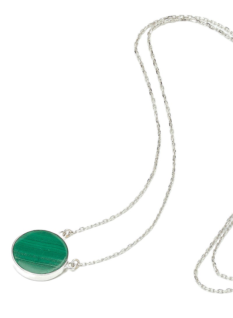 Capri Gold 18 Karat White Gold Malachite Single Stone Necklace - Image 2