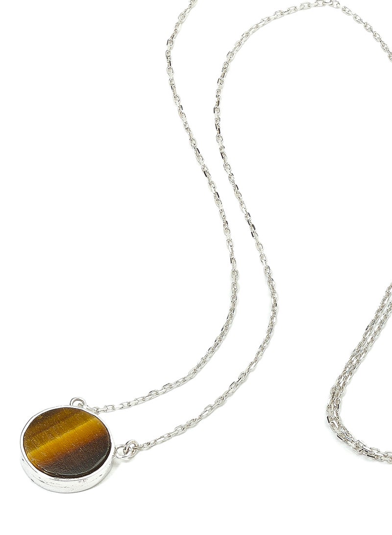 Capri Gold - 18 Karat White Gold Tiger Eye Single Stone Necklace - Image 1