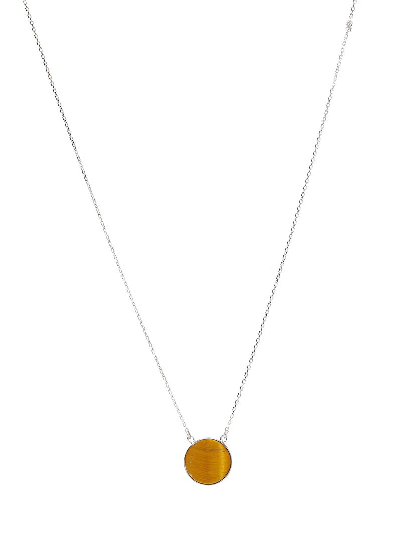 Capri Gold - 18 Karat White Gold Tiger Eye Single Stone Necklace - Image 1