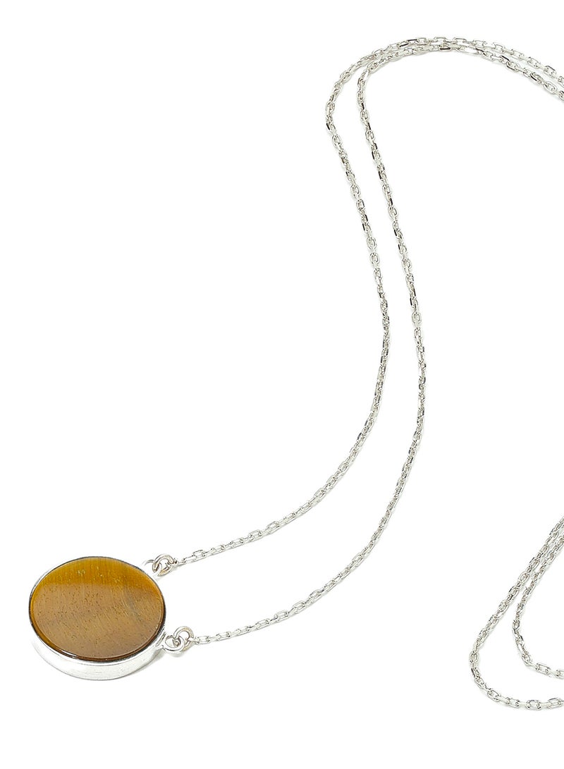 Capri Gold - 18 Karat White Gold Tiger Eye Single Stone Necklace - Image 1