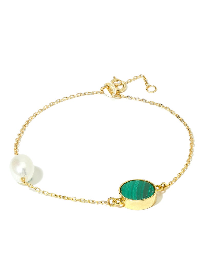 Capri Gold 18 Karat Gold Malachite And Pearl Two Stone Bracelet  - Image 1