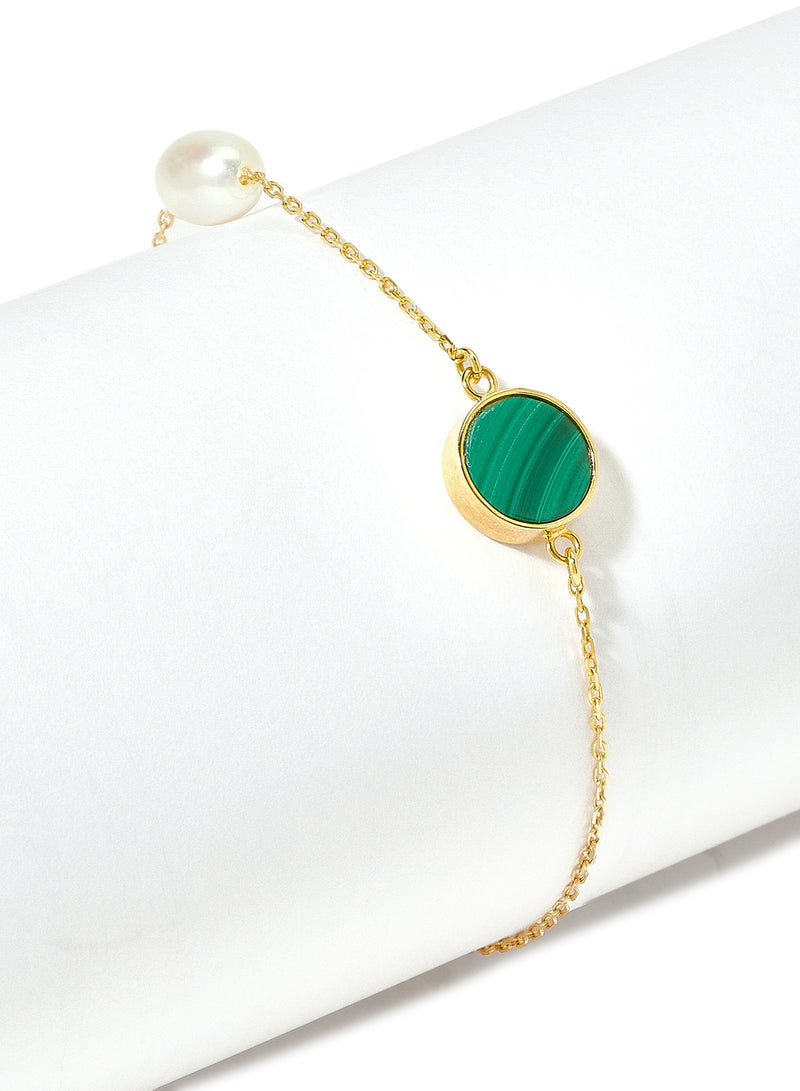 Capri Gold 18 Karat Gold Malachite And Pearl Two Stone Bracelet  - Image 2