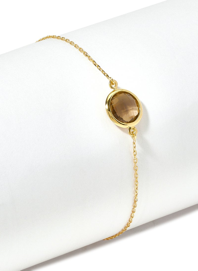 كابري جولد سوار من الذهب عيار 18 قيراط مرصع بحجر واحد من الكوارتز الدخاني . - Image 2