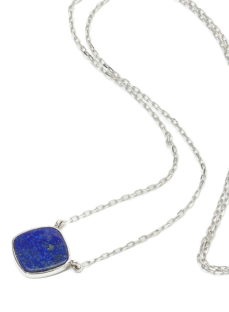 Capri Gold 18 Karat White Gold Lapis Lazuli Single Stone Necklace - Image 2
