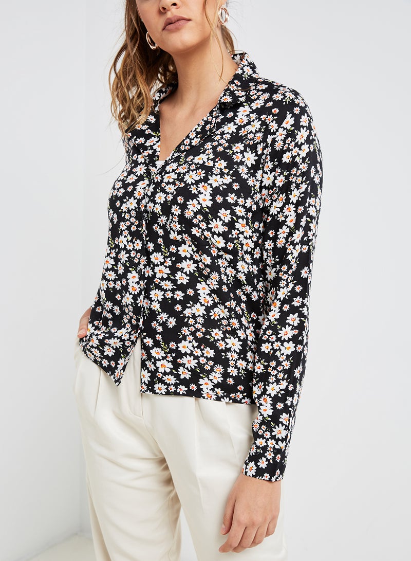High Streets - Floral Print Blouse Black/White - Image 1