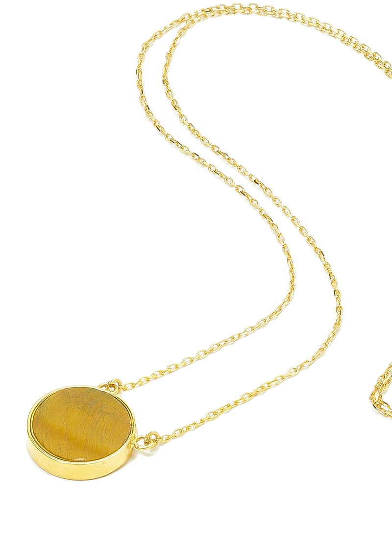 Capri Gold 18 Karat Gold Tiger Eye Single Stone Necklace - Image 2