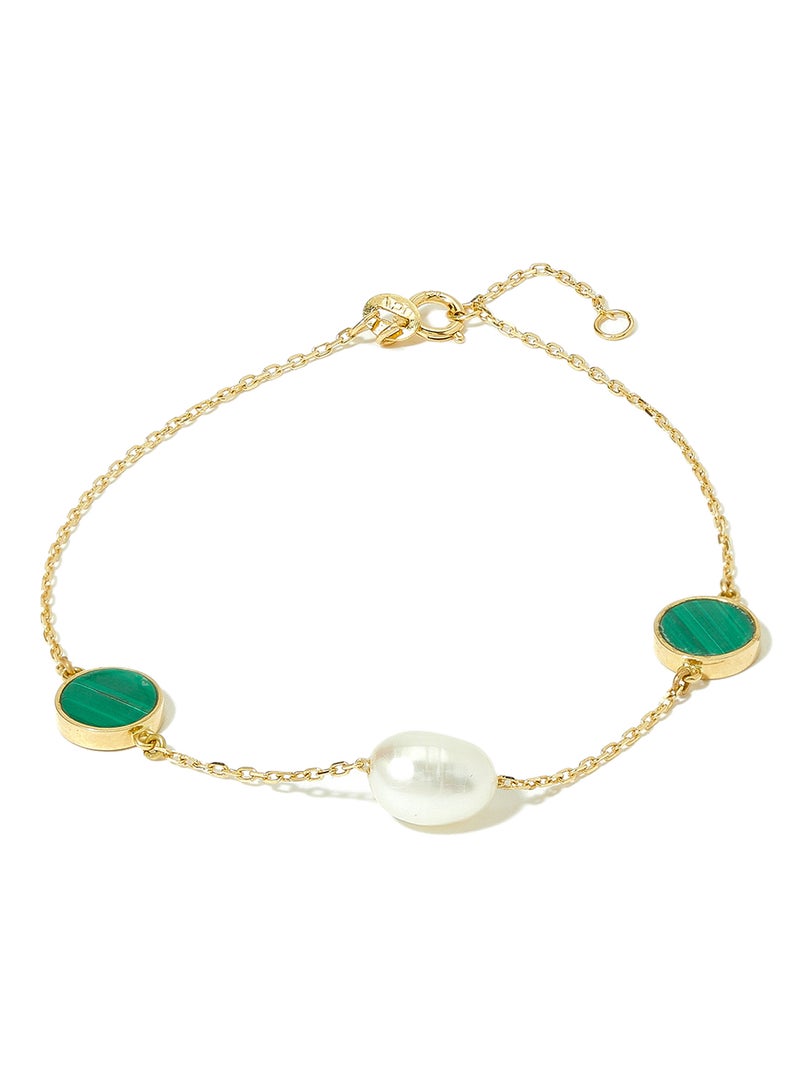 Capri Gold 18 Karat Gold Malachite And Pearl Three Stone Bracelet - Image 1