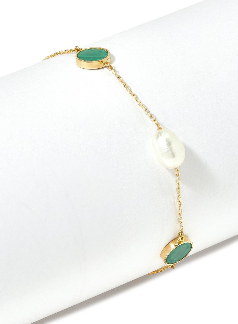 Capri Gold 18 Karat Gold Malachite And Pearl Three Stone Bracelet - Image 2