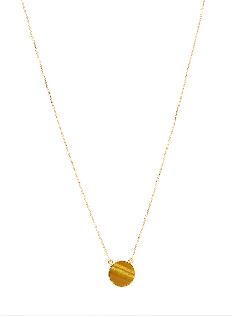 Capri Gold - 18 Karat Gold Tiger Eye Single Stone Necklace - Image 1