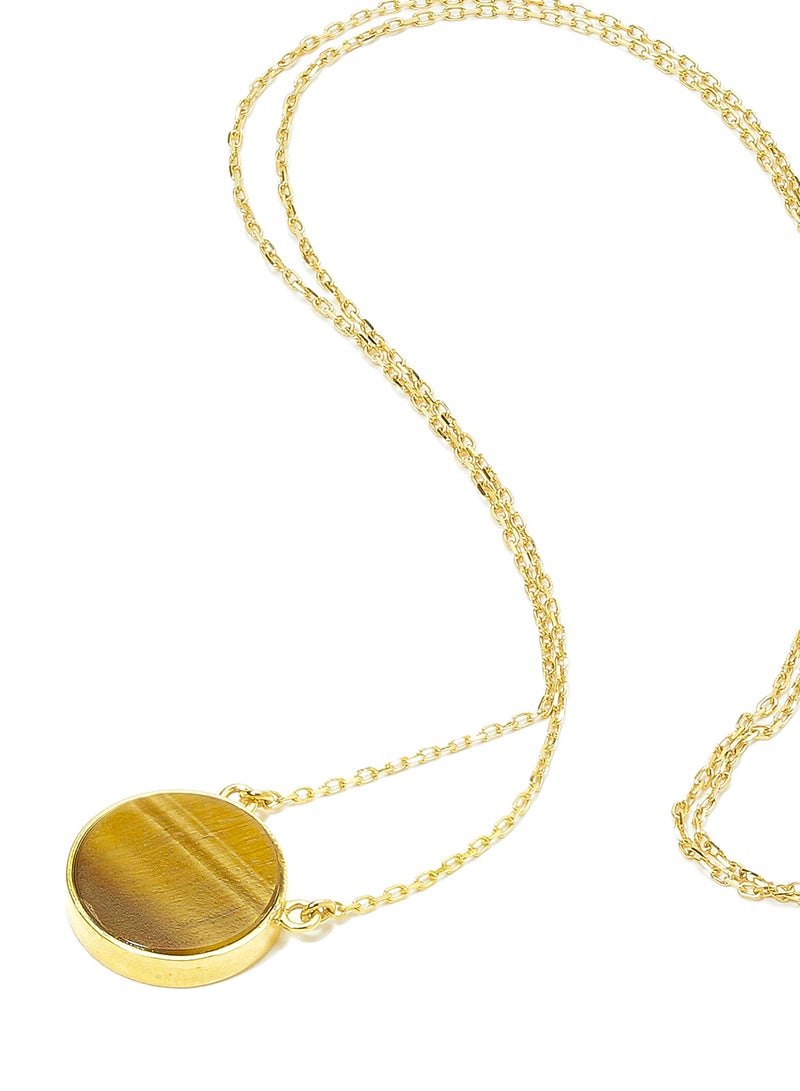 Capri Gold - 18 Karat Gold Tiger Eye Single Stone Necklace - Image 1